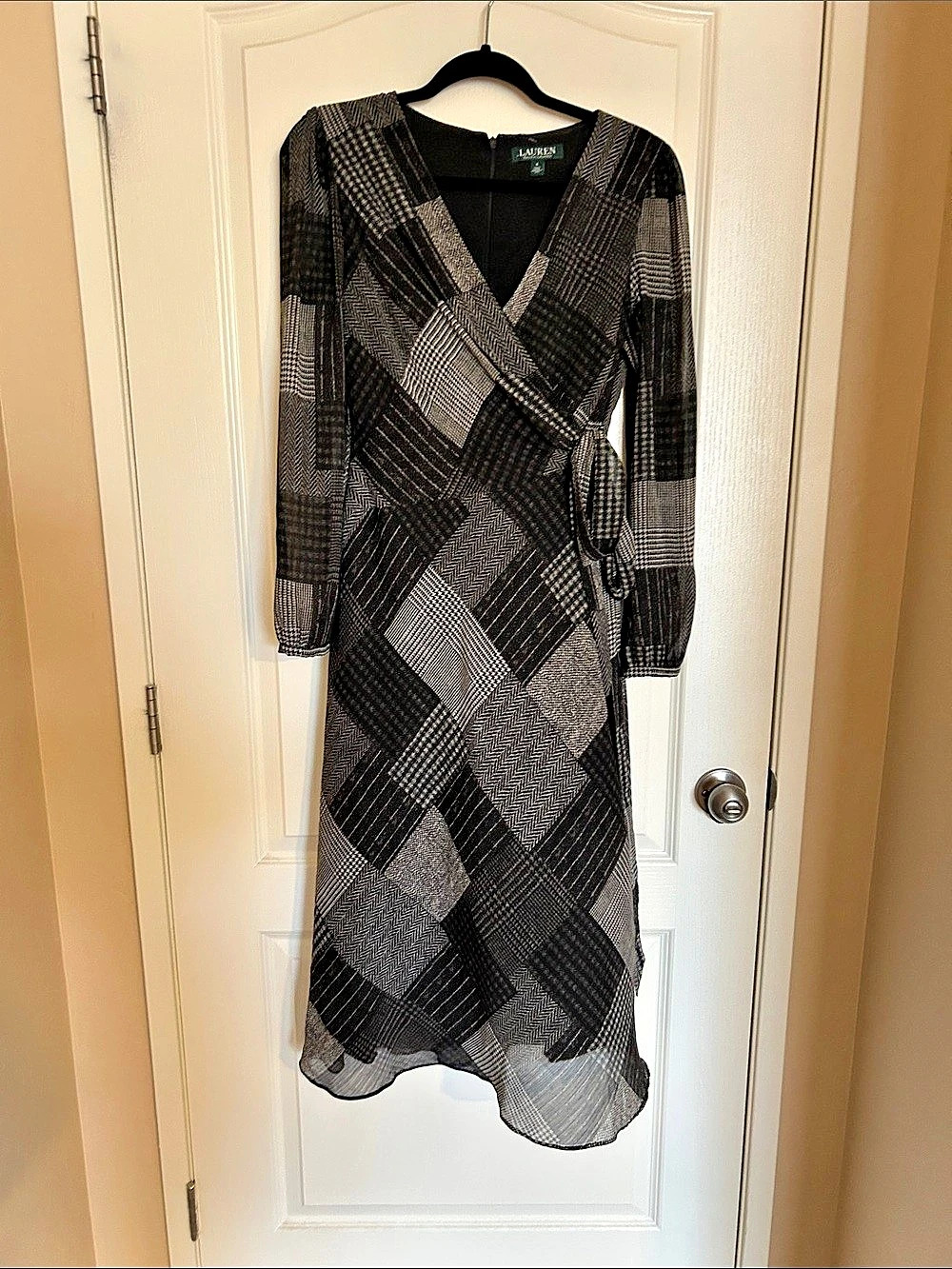 Ralph Lauren Geometric Midi Dress in Black & Gray Size 4 Like New